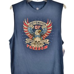 Way To Celebrate Mens Patriotic Muscle Tee Navy Blue Eagle Skull Graphic L 42-44