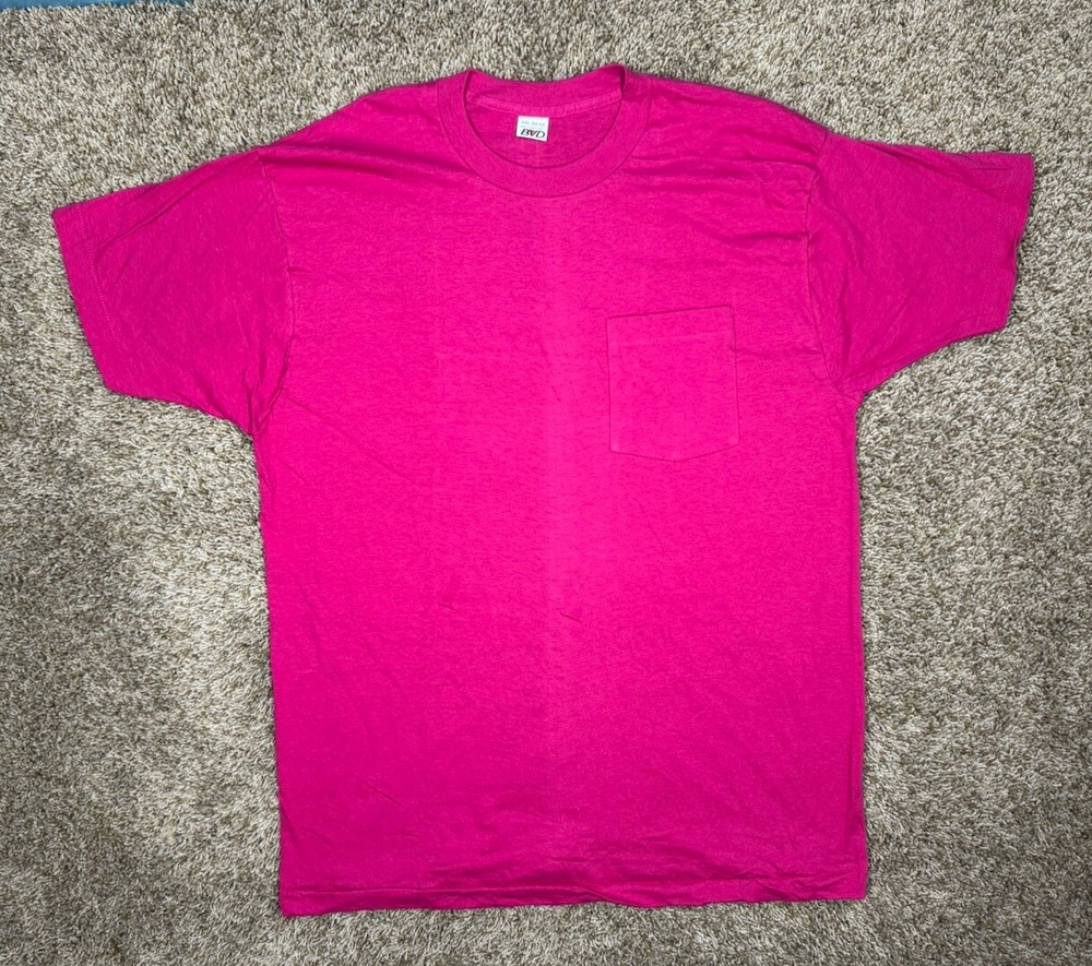 Vintage 90s BVD Pocket T Shirt Hot Pink Men Size XXL Single Stitch Made In USA
