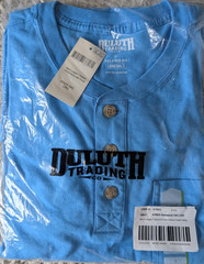 Duluth Trading Mens Longtail Relaxed Fit Short Sleeve Pocket Henley L Light Blue