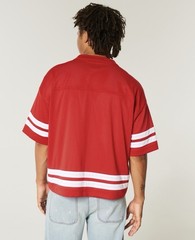 Hollister Men’s L red Breathable Mesh V-Neck Short Sleeve Striped T-Shirt