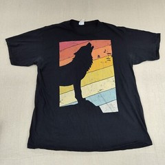 Wolf Howling Coyote Rainbow Sunset Striped Landscape Graphic T-shirt Size XL
