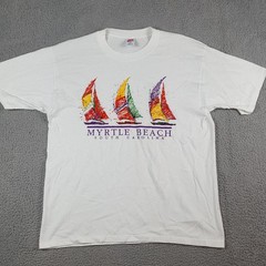 Vintage 90s Myrtle Beach Nautical Boat Race Art Men’s Size L Colorful T Shirt