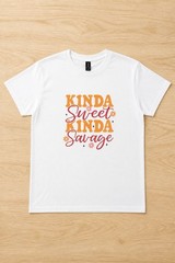 100% Heavy Duty White Cotton “Kinda Sweet Kinda Savage” T Shirt Size XL NWT