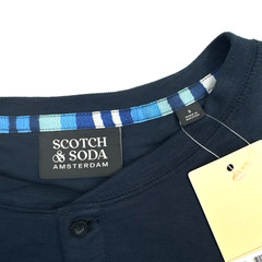Scotch & Soda Shirt Mens Small Blue Long Sleeve Henley Free Thinkers Organic Tee