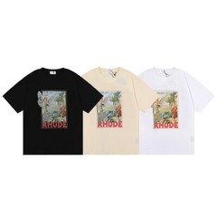 RHUDE NEW Men Women High Quality Loose Leisure Cotton Short Sleeve T-Shirt M-2XL