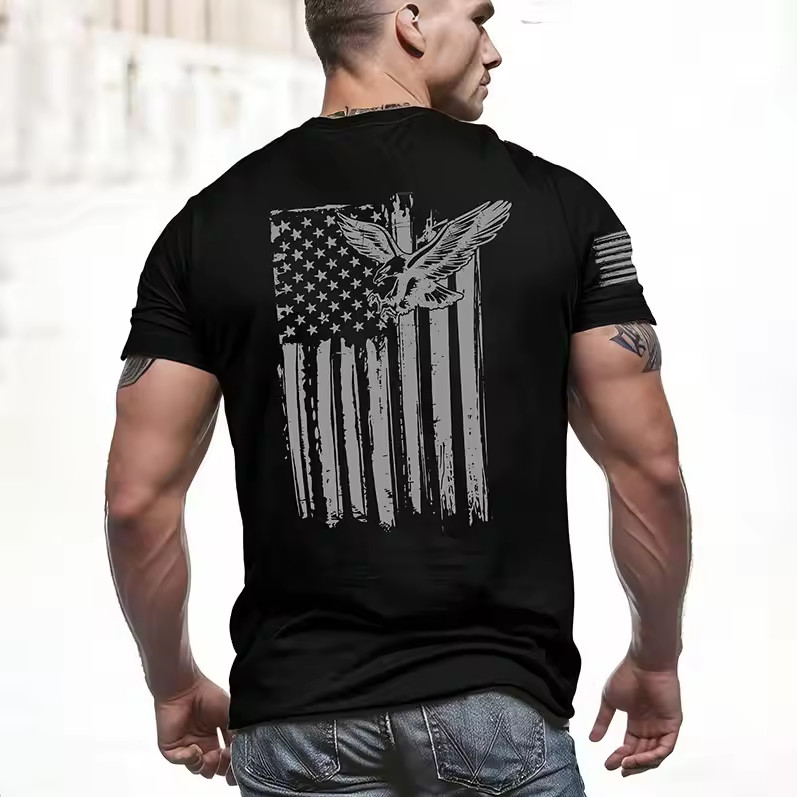 Men’s Eagle Flag Print T-Shirt Gym Fitness Sports Big Size Comfy Summer Tee
