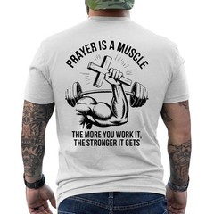Christian Workout Prayer is Muscle Men’s Gym Christian ON BACK T-Shirt