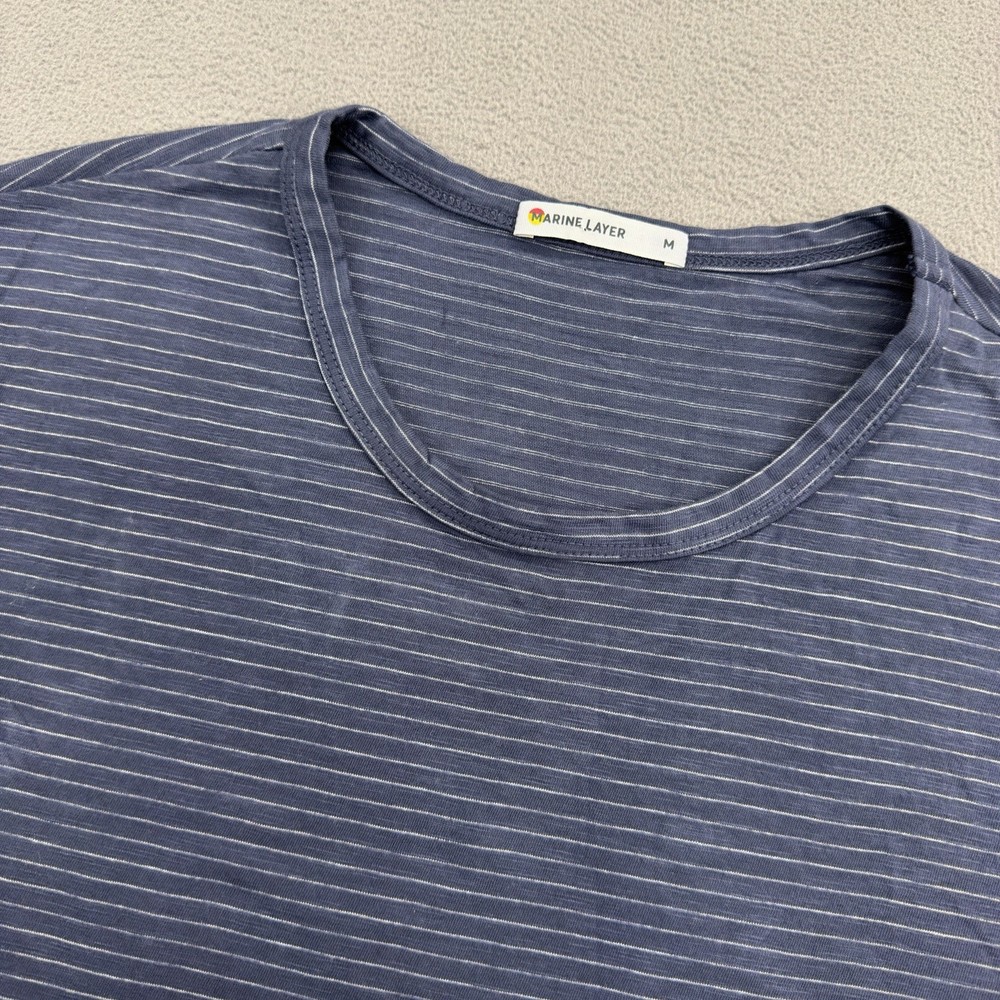 Marine Layer Saddle Hem Jersey T-Shirt Mens M Navy Blue Striped Summer Comfort