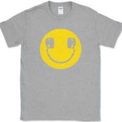 Smiley Face Headphones T-Shirt Funny DJ Scratching Humor Music Tee