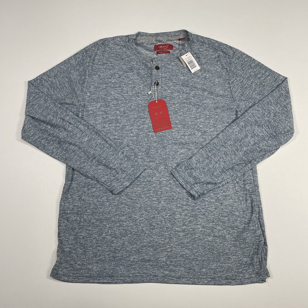 Bruno Milano Shirt Men’s XL Corsair Blue Long Sleeve Super Soft Henley Tee NEW