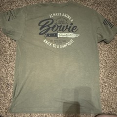 Grunt Style Always Bring a Bowie Graphic T-Shirt Green Patriotic Crew Neck L