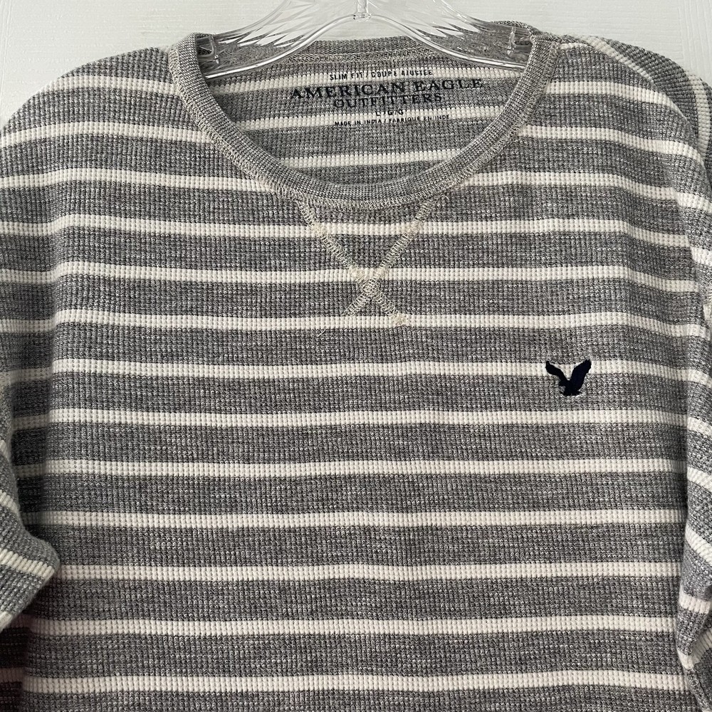 American Eagle Outfitters Slim Fit Men Large Gray Warm Thermal Waffle Knit Shirt