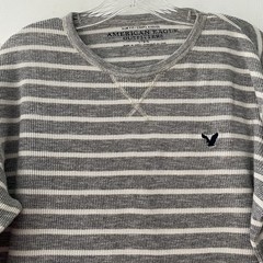 American Eagle Outfitters Slim Fit Men Large Gray Warm Thermal Waffle Knit Shirt