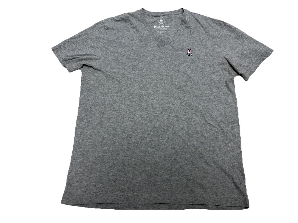 Psycho Bunny T-Shirt Mens 5 Gray Short Sleeve V-Neck Pima Cotton Regular Fit