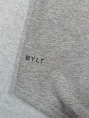 BYLT Men Shirt XL Drop Cut Lux Crewneck Performance Short Sleeve Curve Hem Gray