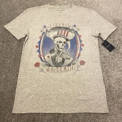 Lucky Brand Shirt Mens Small Gray Liberty Or Death Skull Crew Neck Tee NEW