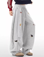 ‘s Baggy Sweatpants Fashion Animal Embroidered Dachshund Elastic Drawstring P…