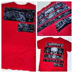 Affliction T Shirt Men XL Red Black Gray Silver Foil Patch Skull USA Distressed