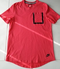Nike M Rio Red Crew Neck T-shirt Bonded Chest Pocket Drop Cut Hem 100% Cotton