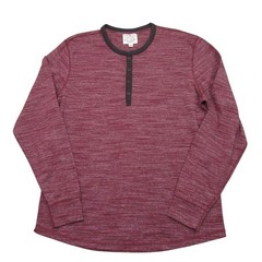 Lucky Brand Mens Henley T Shirt L Red Heathered Stretch Cotton Long Sleeve