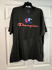 Champion Shirt Mens Extra Large XL Gray Crew Neck Athletic Spell Out Logo Casual