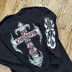 Vintage Y2K Counts Kustoms Shirt Size Large Black Flames Cross Las Vegas Grunge