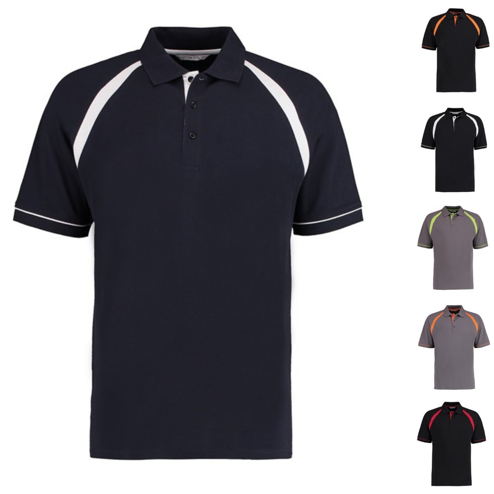 Mens Polo Shirts Short Sleeve Raglan Contrast Trim Cotton Pique Collared T Shirt