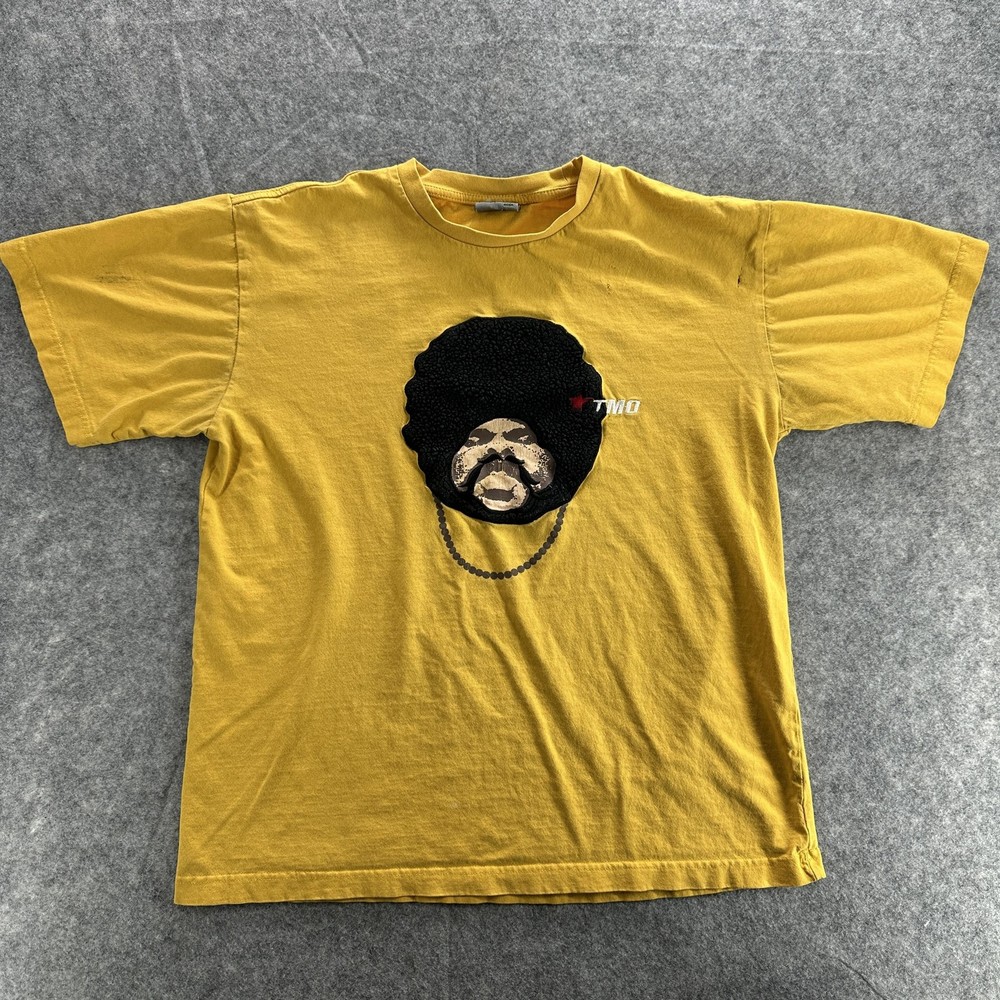 Vintage Club TMO Japan Shirt Mens Large Yellow Afro Graphic Two Tone Tee 90s