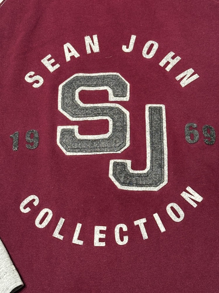 Sean John Collection – Men’s 3/4 Sleeve Shirt Size L – LARGE – Burgundy and Gray