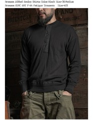 Bronson Mens Ribbed Henley Neck T-Shirt Cotton Casual Long Sleeve Tops