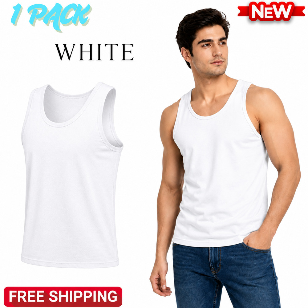Mens Vest Tops 100% Cotton Plain Classic Vests Summer Training Gym Tank Top Pack