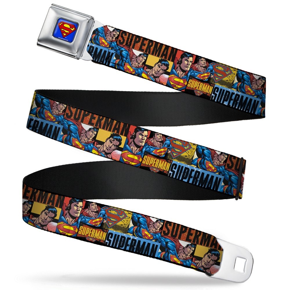 Seatbelt Belt – SUPERMAN Action Blocks Red/Blue – 1.0″ Wide – 20-36 Inches in…