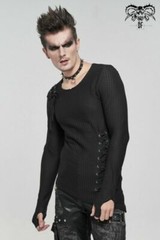 Devil Fashion Punk Men Mesh Tops Asymmetrical Hem Drawstring Decoration T-shirts