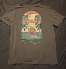 Free Planet Palm Tree Sunset Graphic Organic Cotton Tshirt Mens Size XL