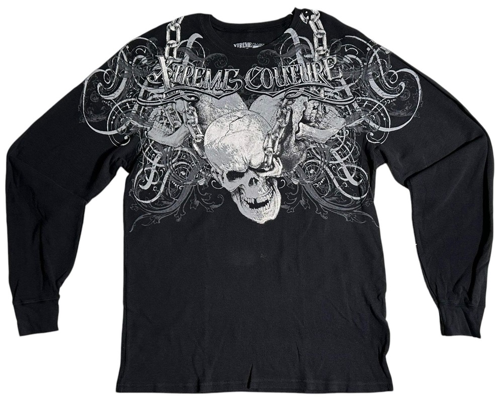 Xtreme Couture by Affliction Men’s Thermal Shirt WHIPLASH Skull