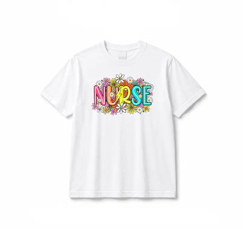 Retro Floral Nurse T-Shirt – Boho Wildflower Graphic Tee for RN Gift