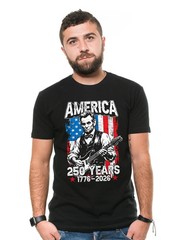 Men’s Abraham Lincoln Guitar T-Shirt: America 250 Years (1776-2026) Tee