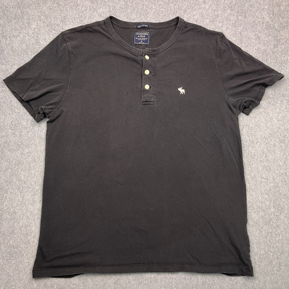 Abercrombie & Fitch T-Shirt Mens XL Black Cotton Henley Neck Short Sleeve