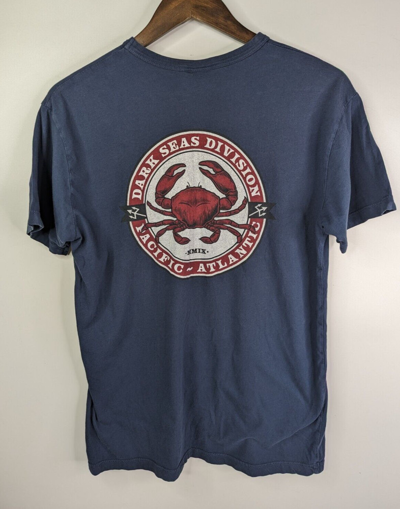 Dark Seas Division Blue T-Shirt Mens S Pacific Atlantic Crew Neck Crap Graphic