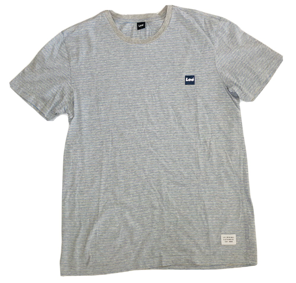 Lee Jeans Original Men’s T-Shirt Size Large Grey Striped With Patch Logo Casual