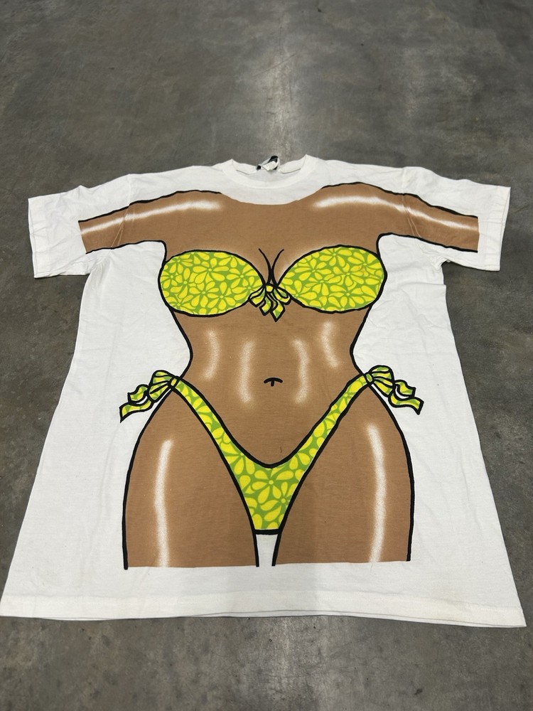 Vintage NY-5 Shirt Mens OS Multicolor Bikini Body Graphic Tee Novelty Beach