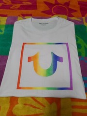 NEW True Religion White Rainbow/Pride Color Horseshoe Logo Tshirt SZ 2XL