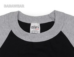 Shaka Plain Baseball Shirt Raglan 3/4 Sleeve Black Body Gray BABA Vintage Look