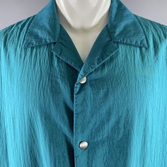 JIL SANDER Size XL Teal Polyamide Silk Camp Short Sleeve Shirt