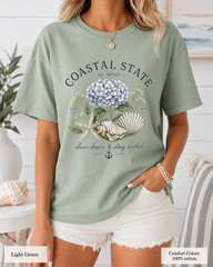 Coastal State of Mind Shirt, Comfort Colors Hydrangea Seashell Beach Tee
