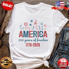 Floral America 250 Years of Freedom 4th of July T-Shirt (S-5XL multicolor)
