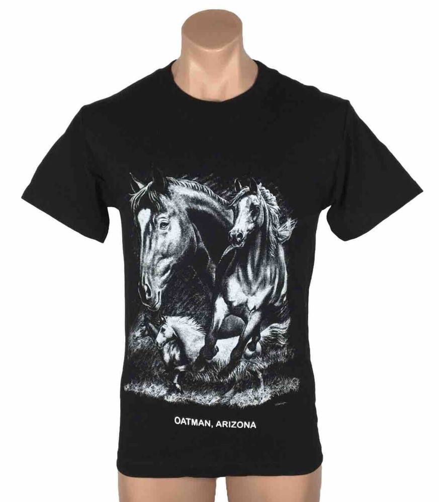 Nwot Vtg 90s Alstyle OATMAN AZ Black and white horse travel Vacation t-shirt S