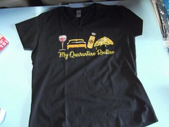 My Quarantine Routine V Neck Short Sleeve Graphic Tee Ladies XL Large