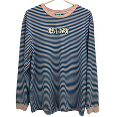 ALAB Mens Novelty Embroidered Pullover Shirt Size L Multicolor Stripe Eat Dirt F