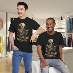Skeleton Reading Flowers Creepy Halloween Black T-Shirt